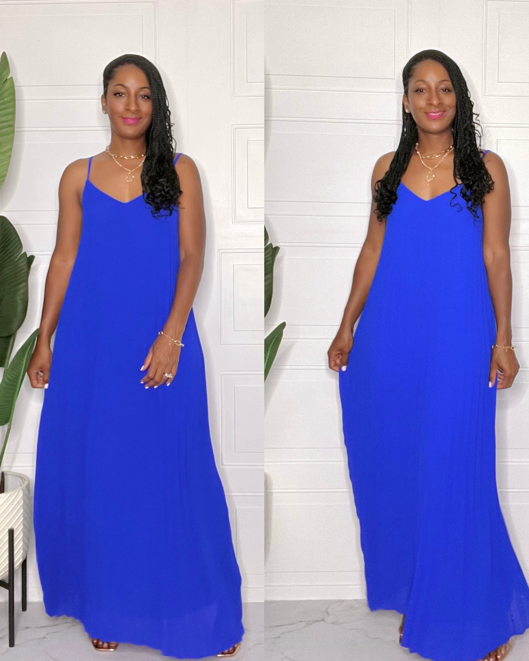 Neon Blue Pleated Maxi Dress – Www.lovecoutureboutique.com