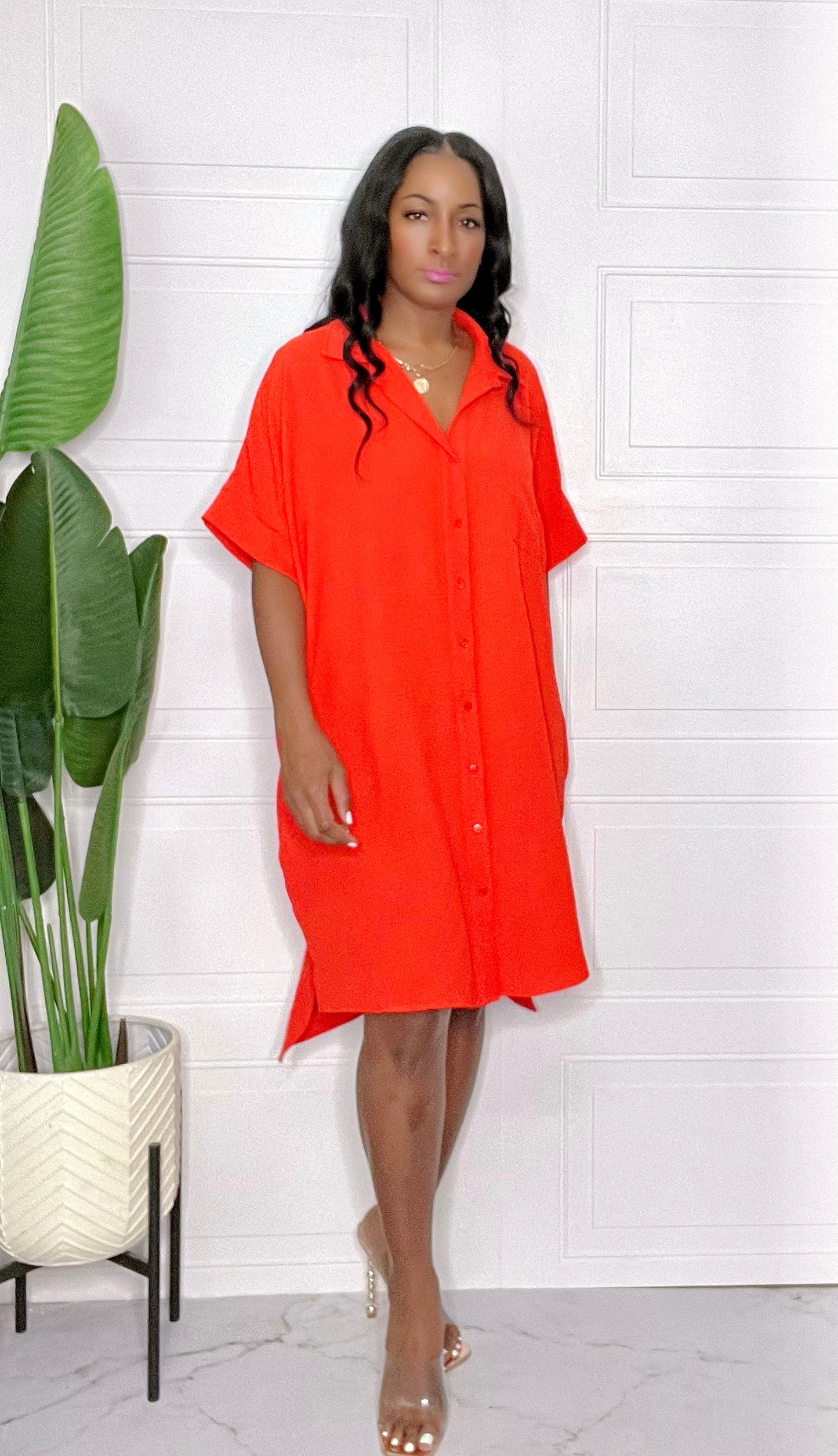 Daija II Orange Oversized Shirt Dress